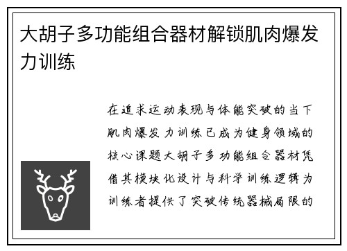 大胡子多功能组合器材解锁肌肉爆发力训练